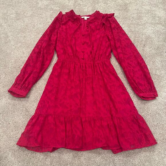 Lauren Conrad Bight Pink Longsleeve Dress Lace Detail Size XS - Picture 7 of 10